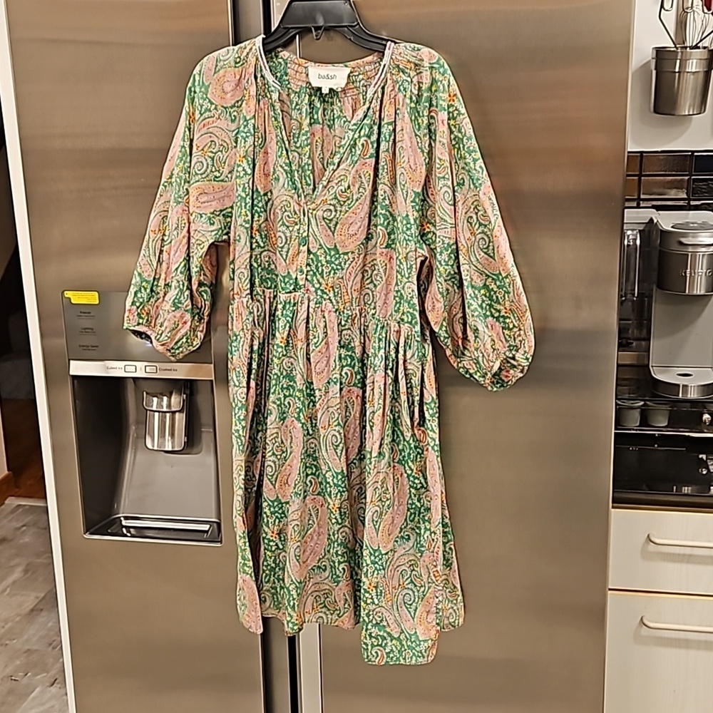 πBA&SHπ Odeon Robe Dress ~ Vert Green Paisley Print Large - Picture 12 of 16